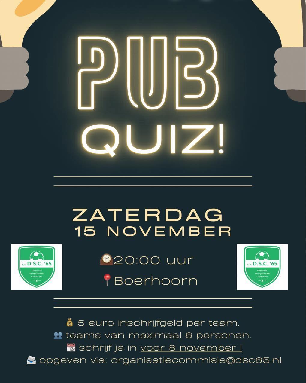 15 november, pubquiz! Geef je op!